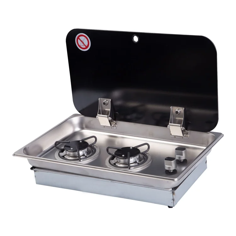 RV Gas Stove Stainless Steel Two Burners Electric Pulse Ignition Gas Cooktop