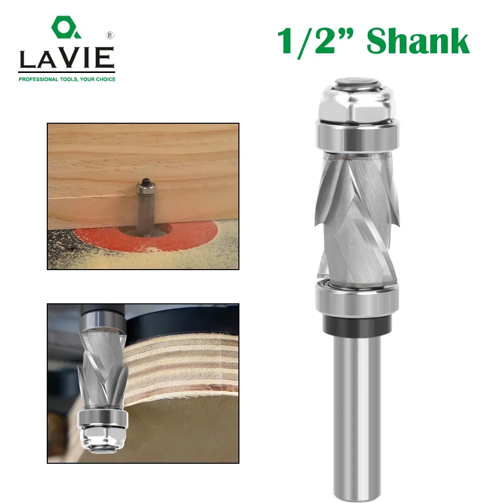 LAVIE 1PC 1/2 Shank Bearing Ultra-Perfomance Compression Flush Trim Solid Carbide CNC Router Bit For Woodworking End Mill Z13C