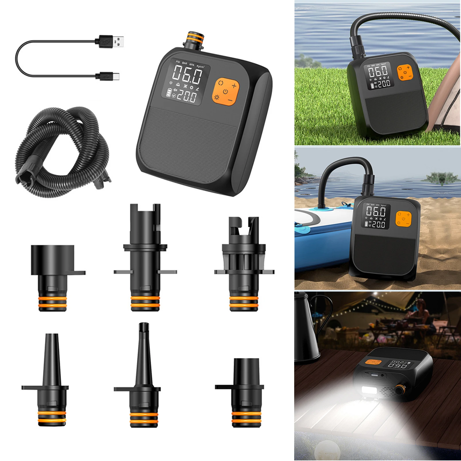 مضخة هواء كهربائية SUP 25PSI مضخة نفخ مجداف مجلس مضخة محمولة قابلة للشحن لخيمة فراش قارب كاياك الملحقات