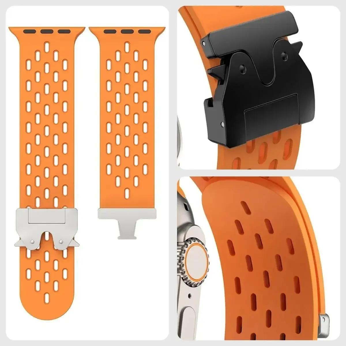 Дышащий силиконовый ремешок для Apple Watch Band 10 46 мм 44 мм 45 мм 42 мм с металлической пряжкой Correa для IWatch 10 9 8 7 6 5 4 SE Ultra 2 49 мм