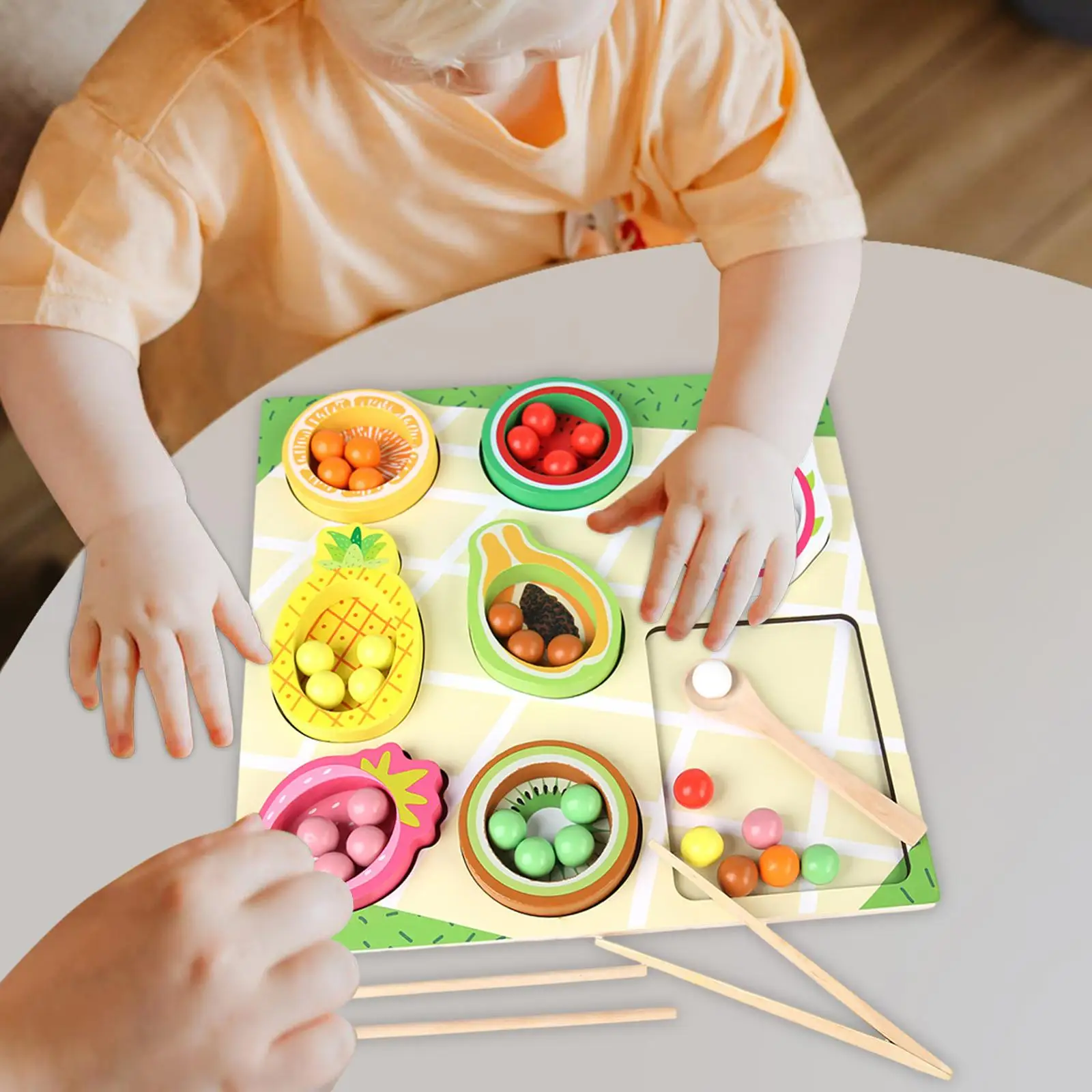 Montessori Color Classification Wooden Peg Board Game Color Matching Toy Fruit