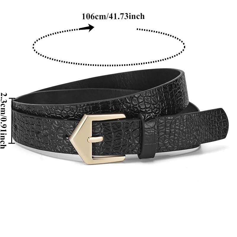 Fashionable Minimalist Women’s Belt with Crocodile-Patterned Pin Buckle Simple Leather Belt for Jeans in Minimalist Style
