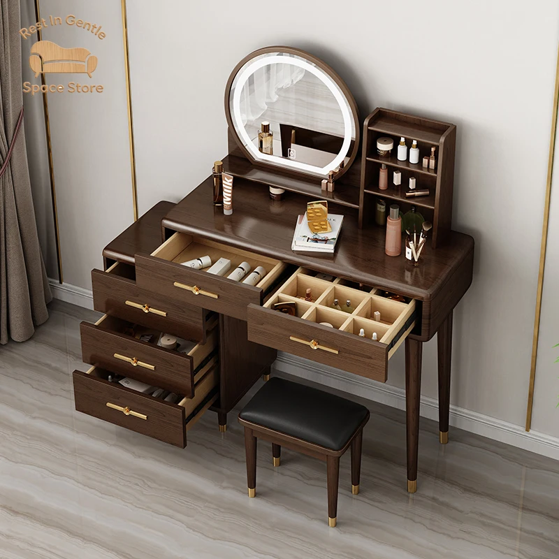 New Chinese solid wood dresser, bedroom, table with lamp, locker, integrated new cosmetic cabinet