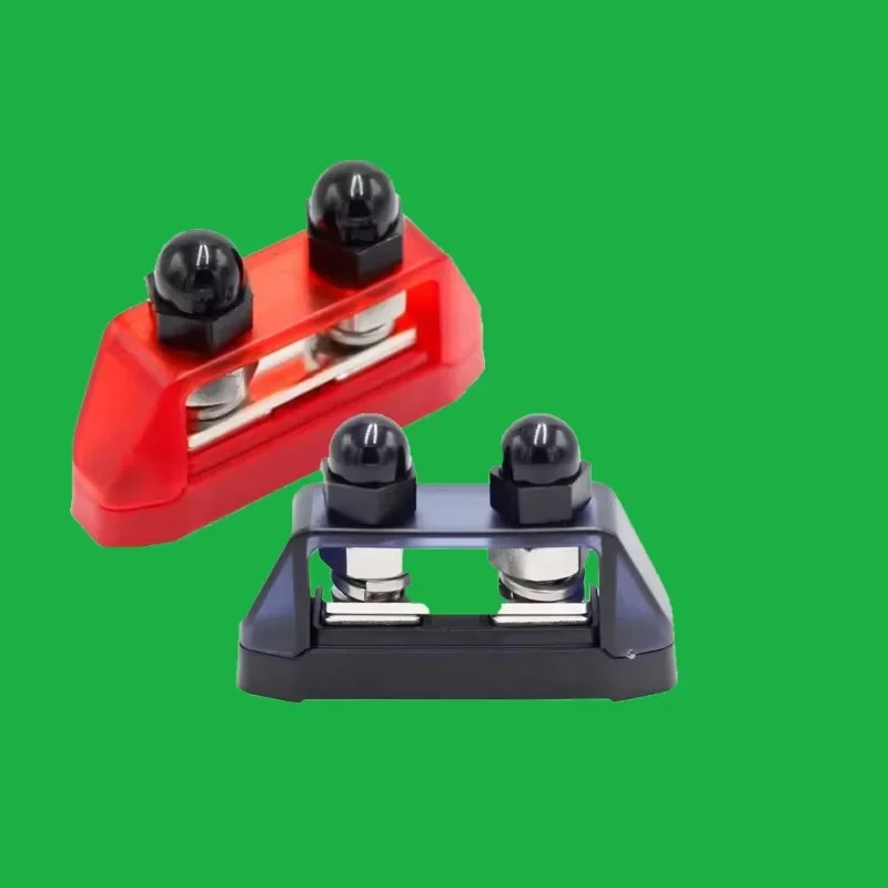 2 Pcs Busbar Dual Studs Terminal Power Distribution Block 2 Post Ring M10 Terminals Pair Red Black 12V 150A Electrical Connector-image