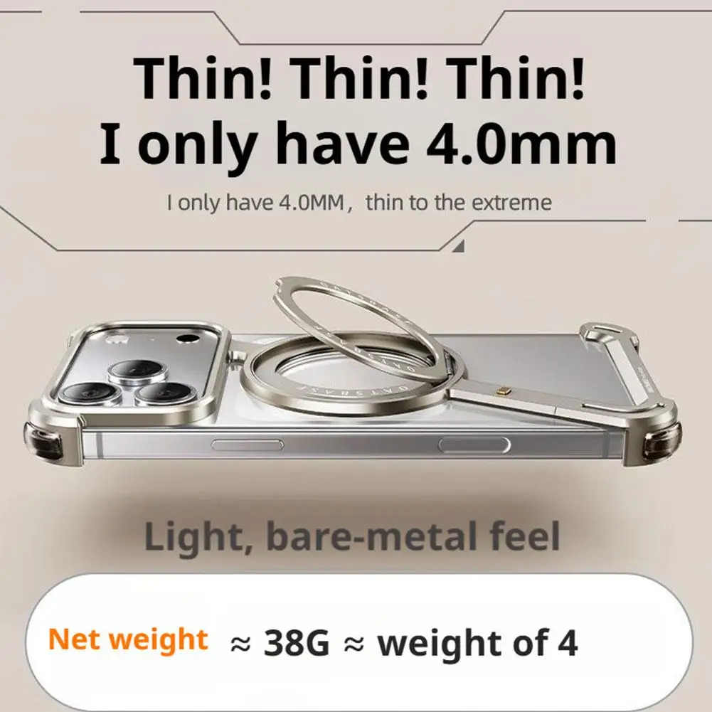 Thin Light 360° Rotation Drop Resistance Phone Case One-touch Quick-release Case For iPhone 17 Series Frameless Metal Phone Case