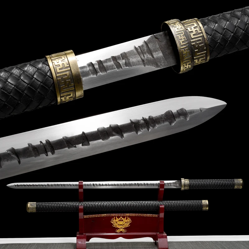 

Functional Medieval Kongfu Tang Sword T10 Steel Blade Real Full Tang Sharp Japanese Swords Ready Battle Black Warrior Katanas