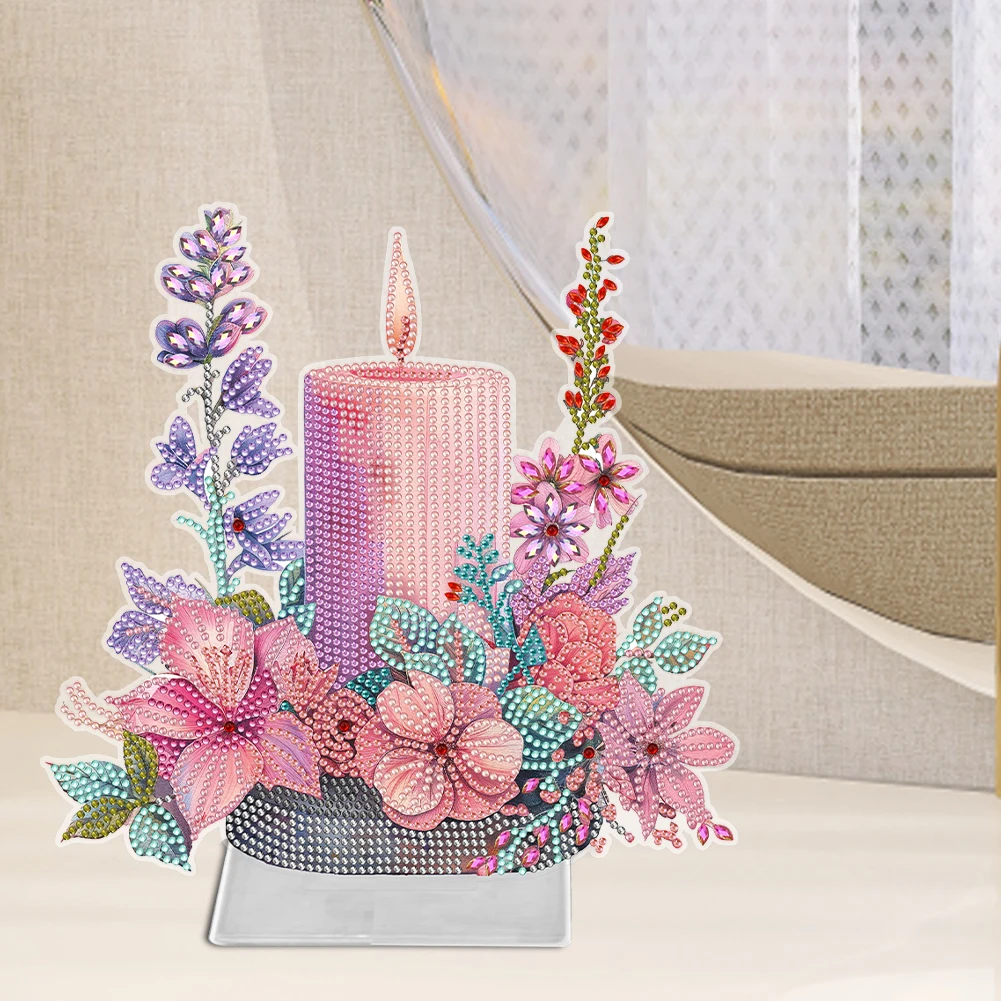 Acrylic Special Shaped Candles Plants Table Top Diamond Painting Ornament Kits Diamond Painting Desktop Decorations for Beginner