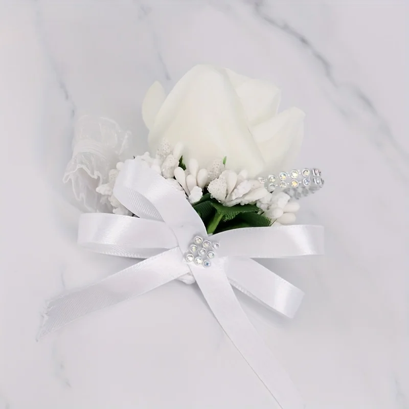 Bruiloft Witte Borst Bloem Western Faux Single Rose Revers Bloem Handbloem Boutonniere Pols Corsage