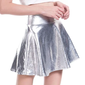 Cuhakci المتزلج مطوي عالية الخصر تنورة أنثى حزب عارضة مصغرة الذهب أنثى الفضة السوداء Clubwear الرقص أفضل 8 تنورة معدنية مبيعا - رقم 4