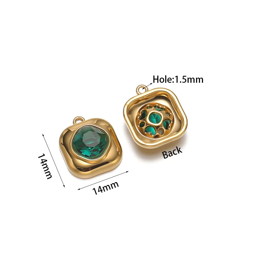 4 Stück vergoldete, abgerundete, quadratische Anhänger aus Edelstahl mit Zirkonia für die Herstellung von Schmuck, Halsketten, Armbändern und Ohrringen. – Detail 1