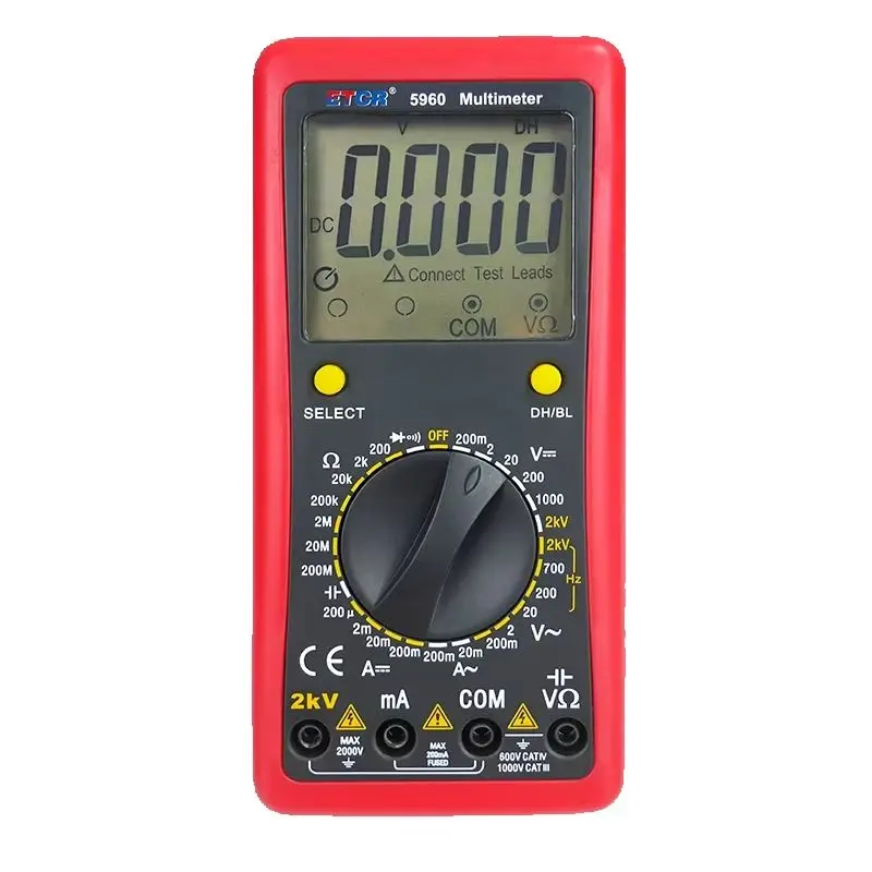 ETCR5960 Digital Multimeter Resistance Current Voltage Meter 200MΩ DC AC 2000V 200mA 2000uF Capacitance Frequency Temperature