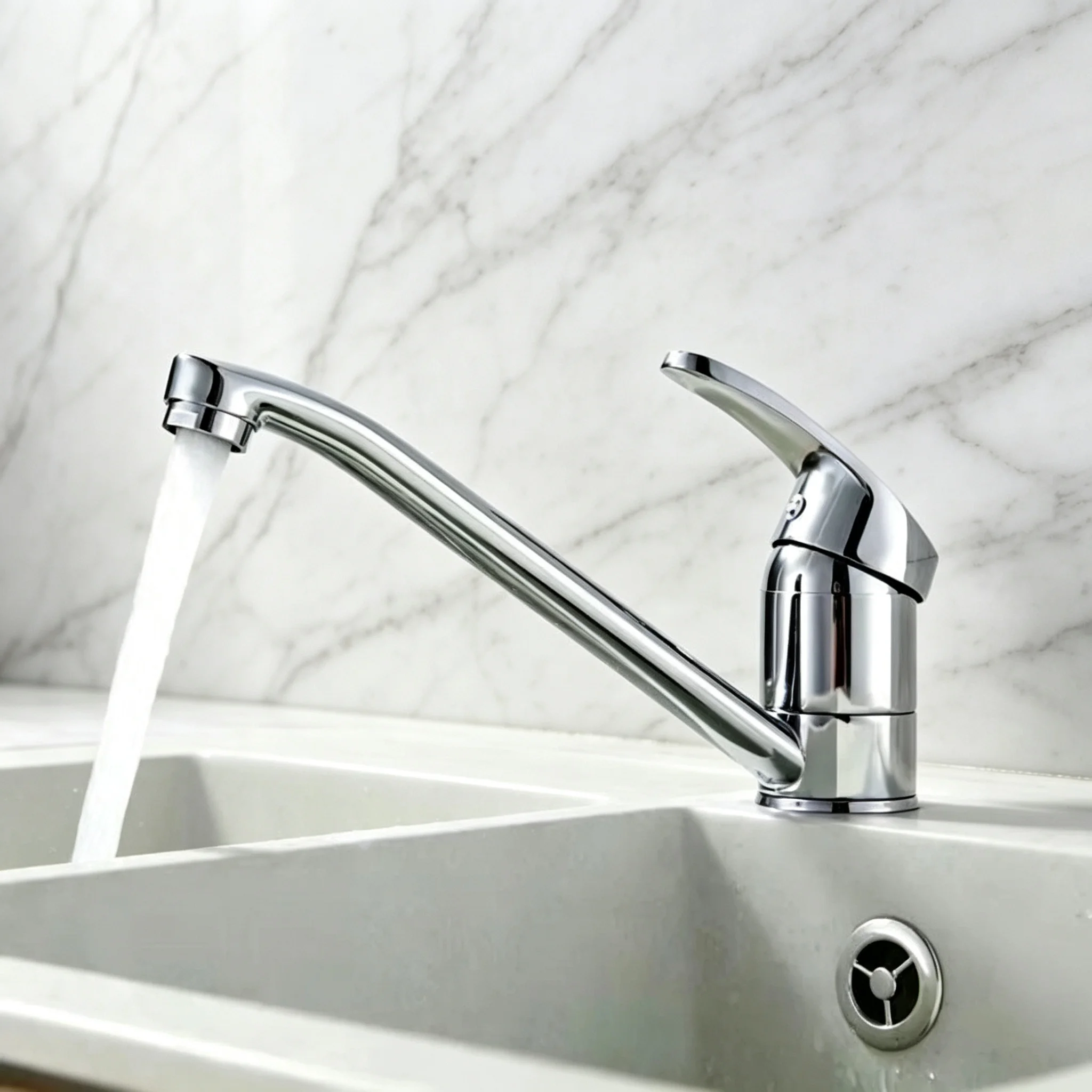 Smooth Splash-Proof Kitchen Faucet, Built-In Aerator, Polished Brass Single Lever Water Saving Tap for Indoor Wash Basin