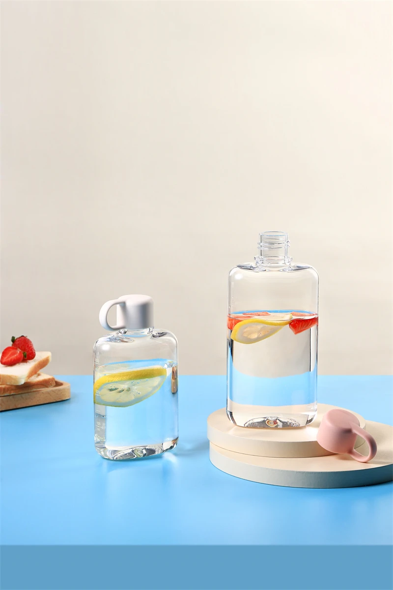 Botella de agua de 360ML, plana, sin Bpa, deportiva, cristal, plástico, hervidor de bebidas, cuaderno, jugo de leche, va