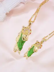 1 Piece 14K Gold Plated Green St. Judas St. Jude Pendant Necklace