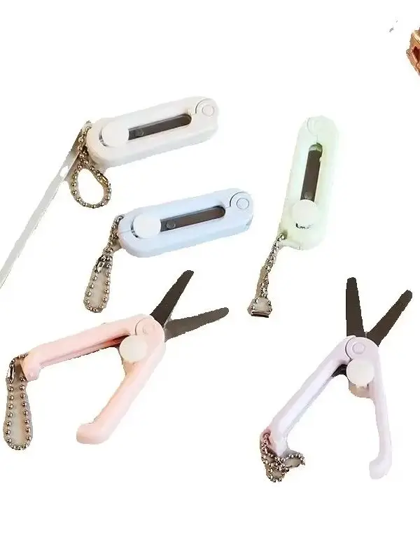 1Pc 1. Pocket Mini Stainless Steel Scissors With Keychain, Portable Travel Small Cutting Scissors for Outdoor Daily Use