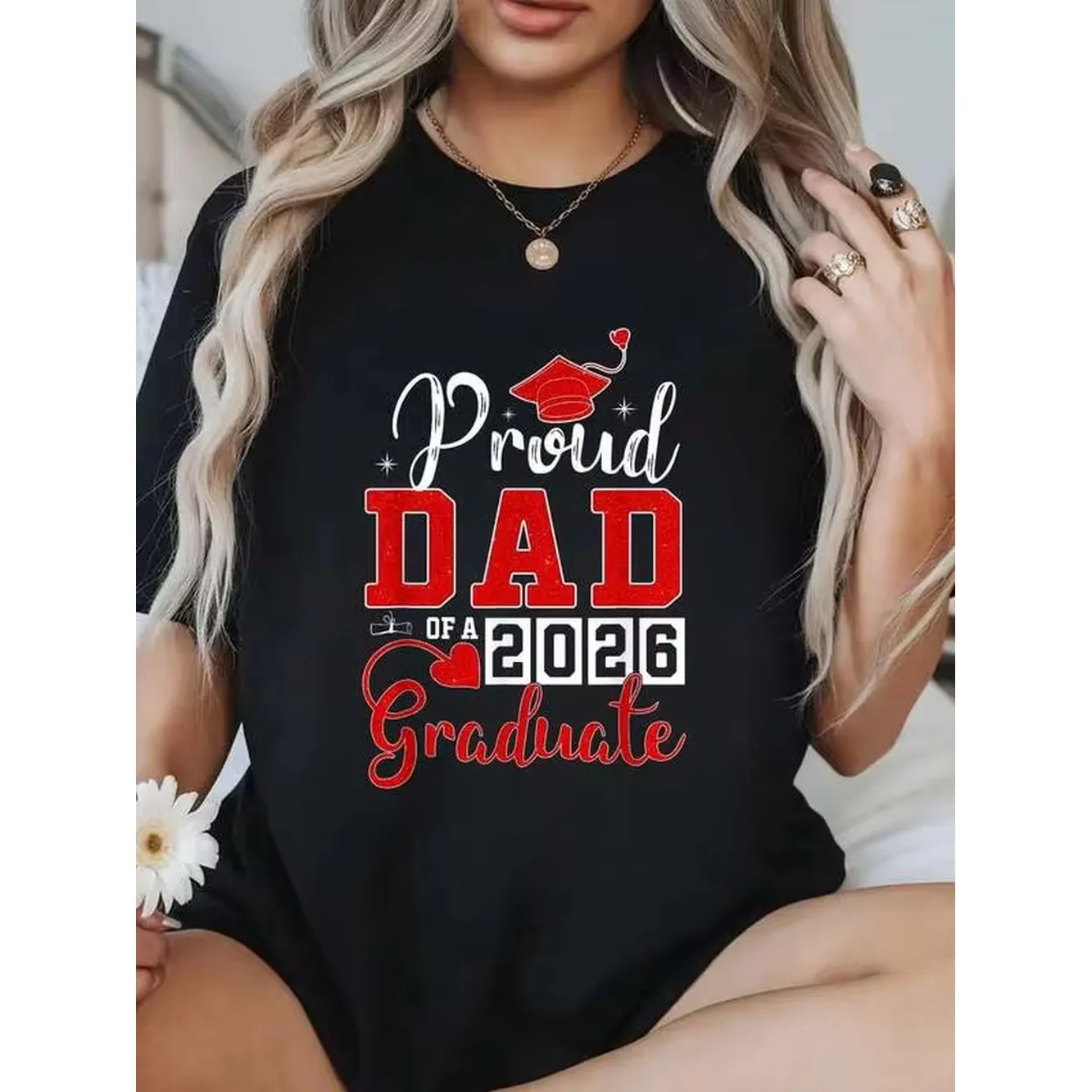 Conjuntos de verano 100% algodón para mujer, camiseta de graduación para el orgulloso papá de un graduado de la clase de 2026, camiseta de manga corta suave para mujer, camiseta cómoda y elegante para mujer, camisetas con gráficos