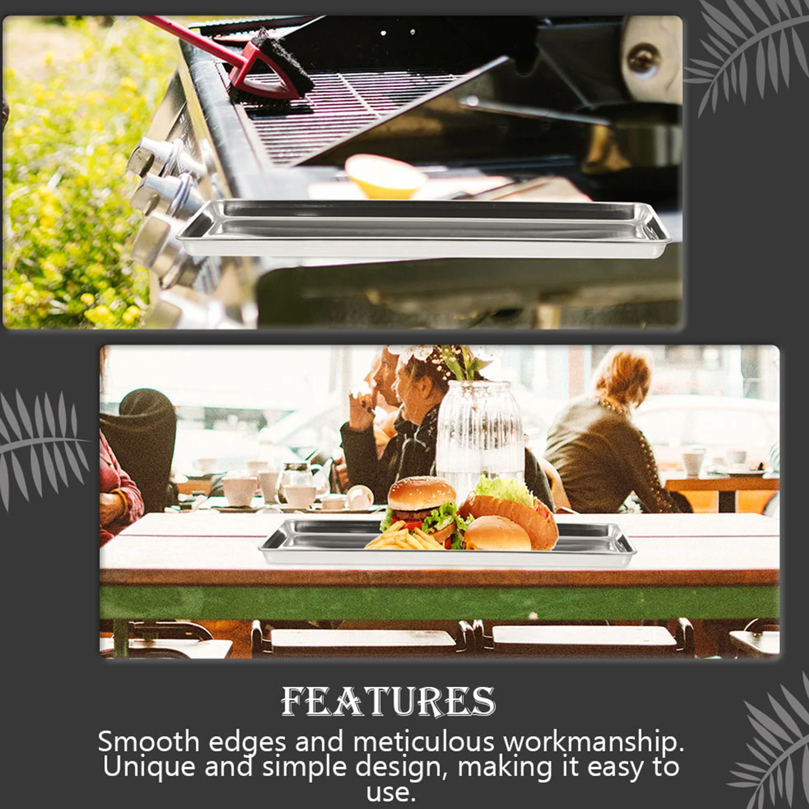 Stainless Steel Rectangular Plate Cold Noodle Snack Food Tray Kitchen Storage Party Plate Dessert Storage Tray