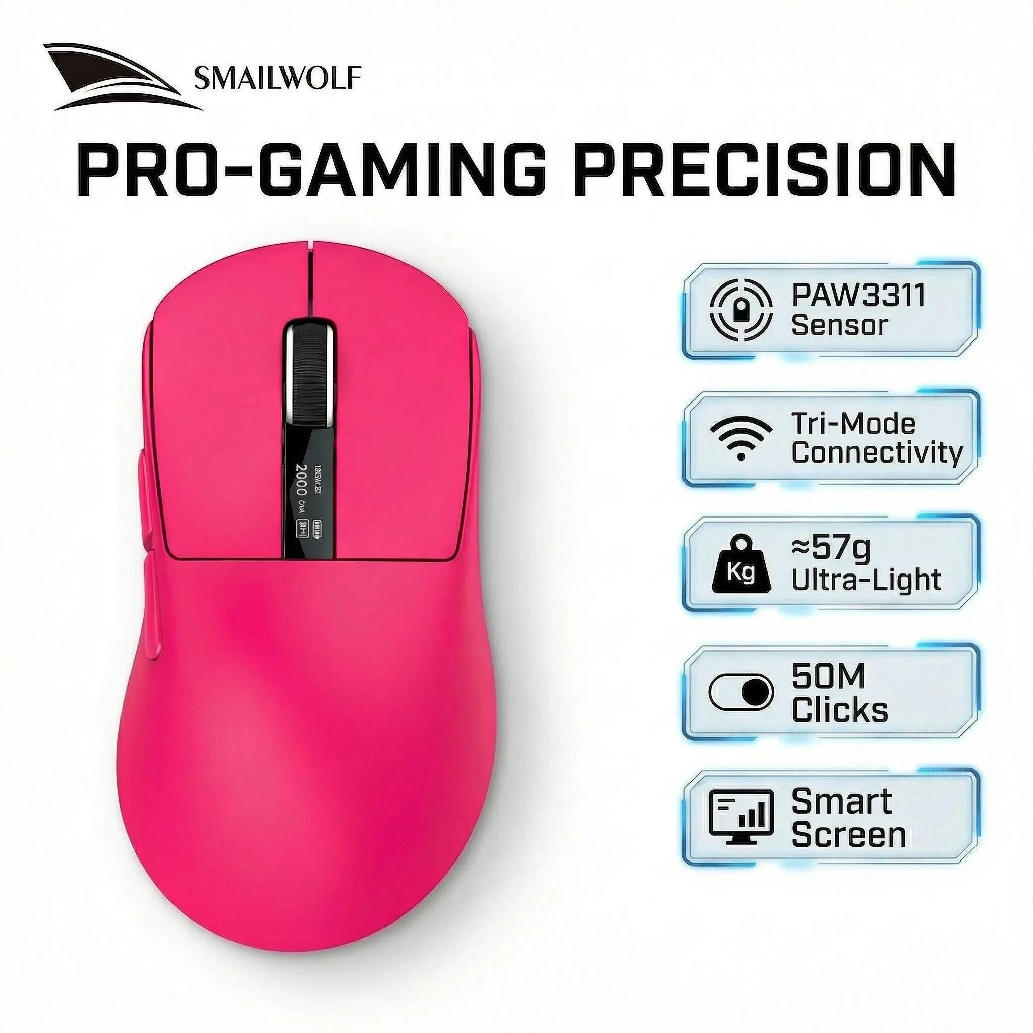 

SMAILWOLF M6 wireless three-mode mouse Bluetooth wired e-sports PAW3311 laptop office game lightweight RGB magnetic charging