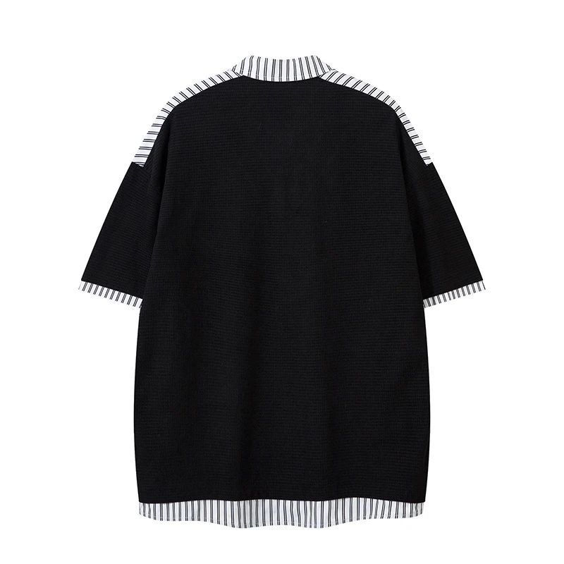 Men Hip Hop Streetwear Polo T-Shirt Letter Embroidery Patchwork Fake Two Summer Oversized Polo Shirt Retro Casual Couple Top Tee