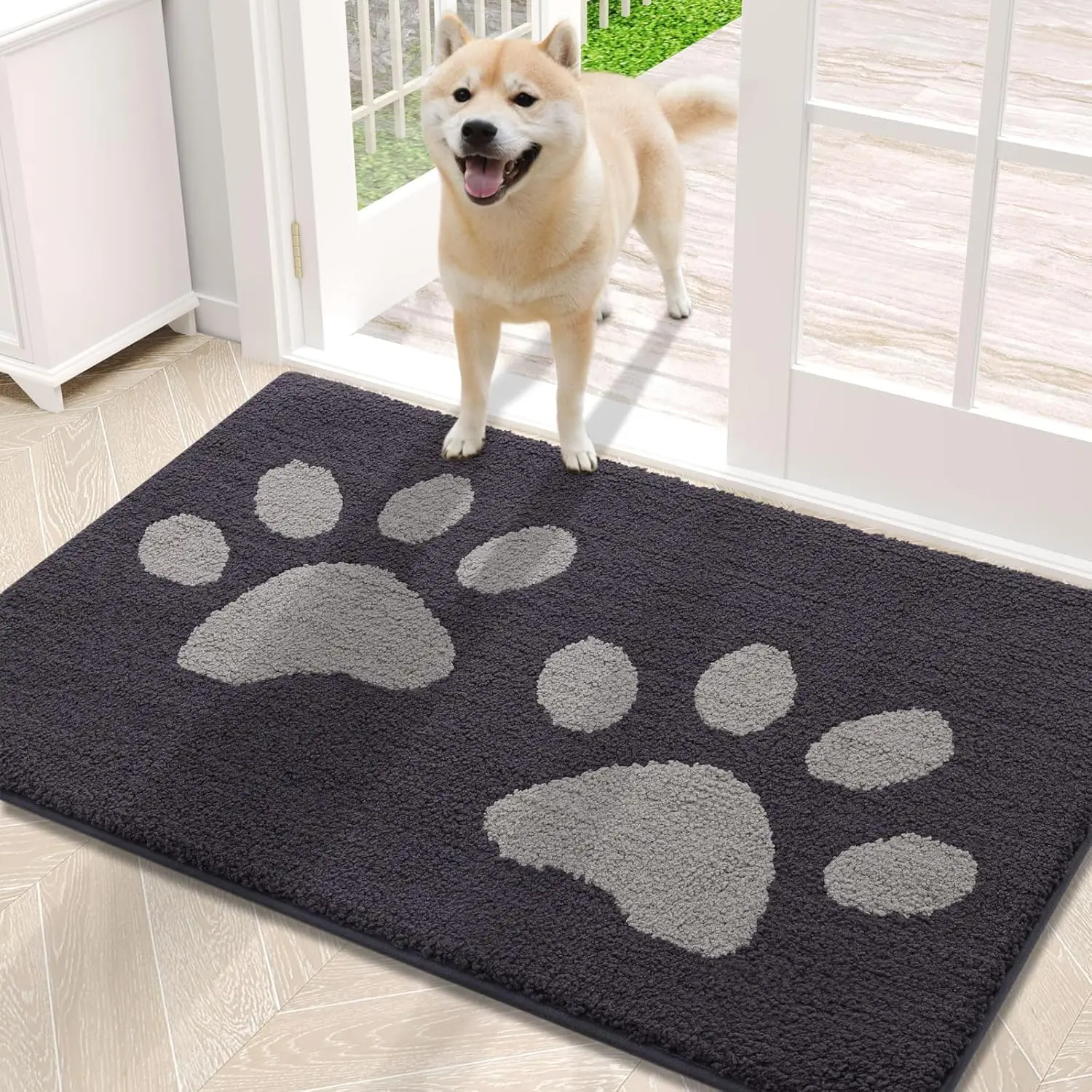 

Dog Door Mat For Muddy Paws, Absorbent Dirt Trapper Washable Indoor Doormats, Non Slip Low-Profile Mud Mat For Dogs, Front