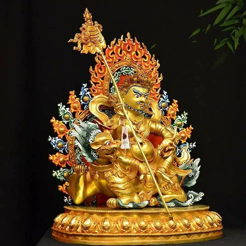 19\'\' Nepal Tibet bronze gold buddhism Wealth buddha Vaishravana Lion Zambala