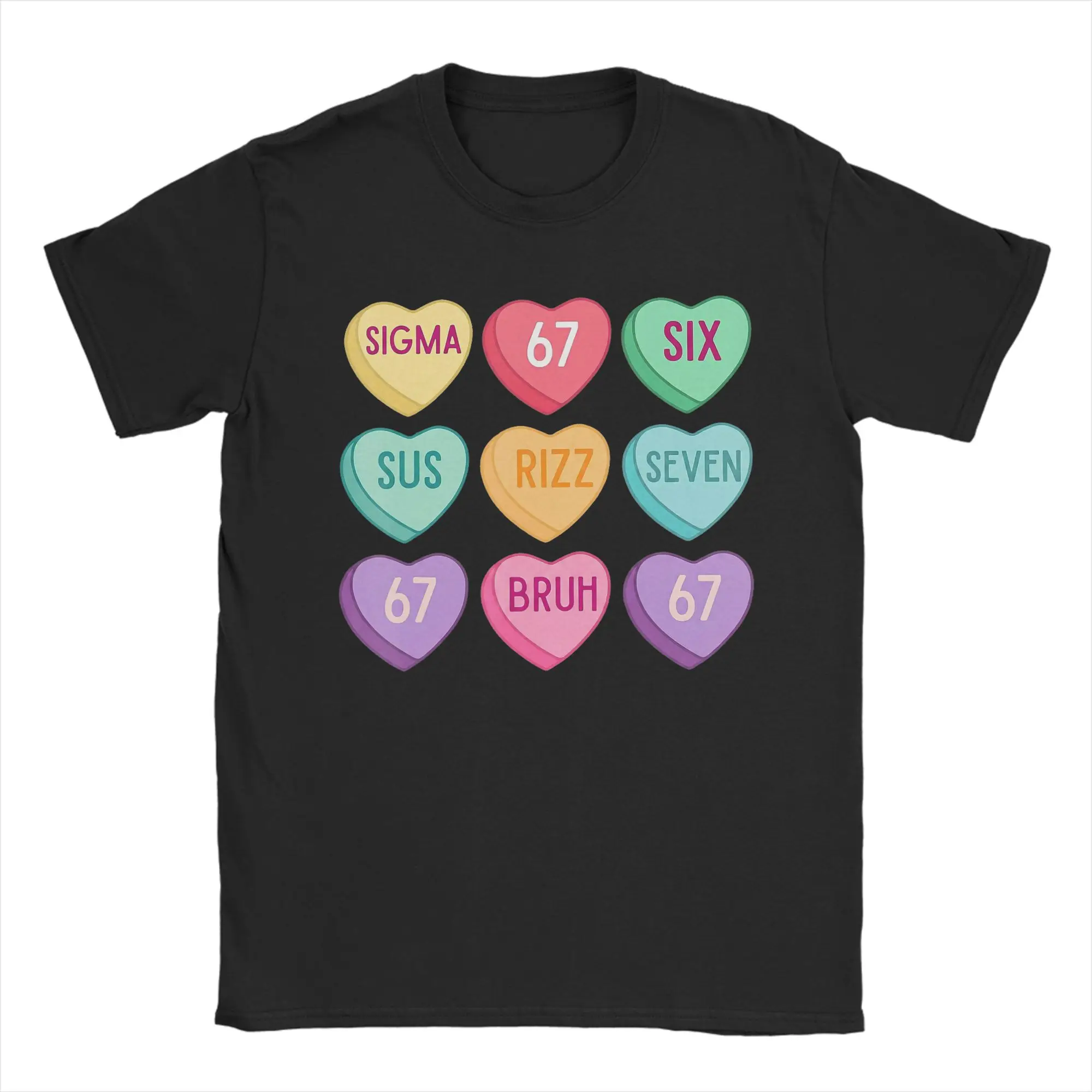 Men's Valentine's Day 67 Meme six Seven Heart 6 7 T Shirt  Cotton Tops Leisure Short Sleeve Round Neck Tees Summer T-Shirt