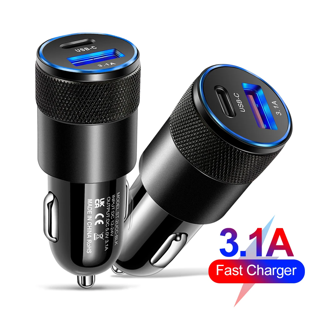 Dual-Port-Schnellladegerät für Mobiltelefone, Typ-C-Adapter, PD 12W USB-Autoladegerät für iPhone 15, Xiaomi, Huawei, Samsung