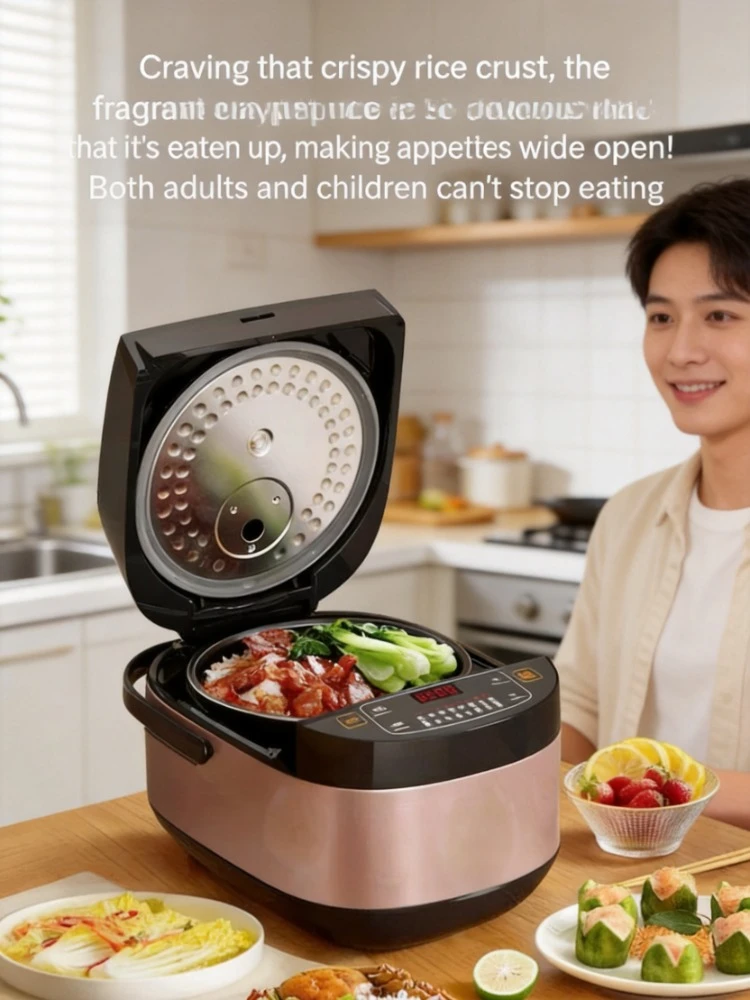 

220V Household Electric Rice Cooker 5L Large Capacity Intelligent Timing Reservation Multifunctional Metal Body Design