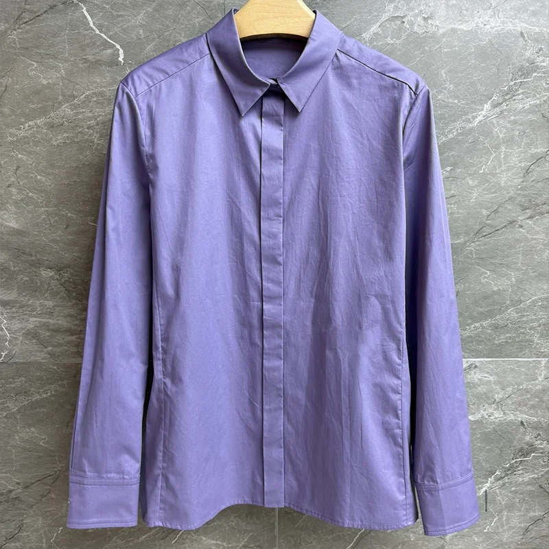 

Высококачественная женская рубашка с длинными рукавами и вышивкой средней длины, элегантная повседневная одежда фиолетового цвета 2592637