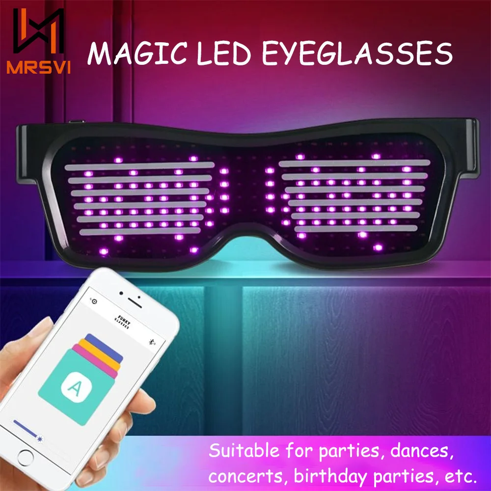 MRSVI Cool LED Gafas App Control Light up Gafas de fiesta Programables DIY Texto Graffiti Animación Gafas de sol luminosas
