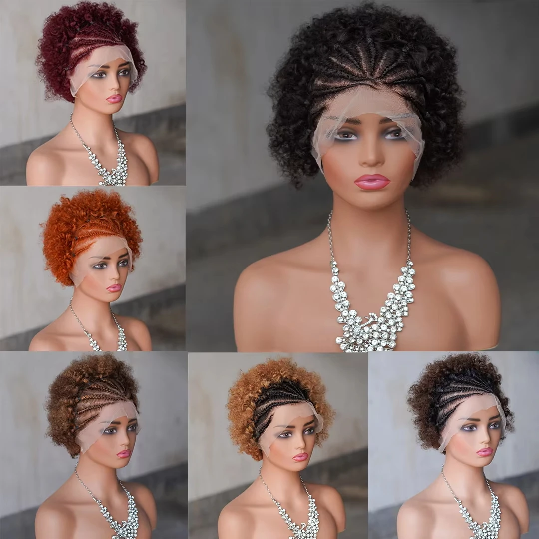 

250% плотность человеческих волос, косички, афро-кудрявые вьющиеся надувные человеческие волосы, парик 13x4, прозрачные кружевные фронтальные афро-плетеные парики из косички