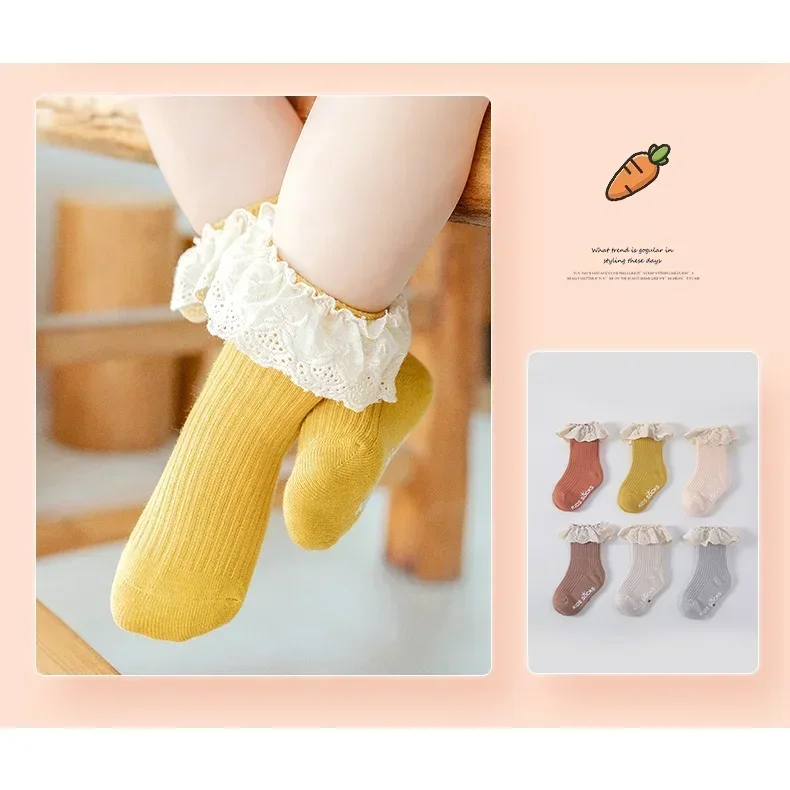2/1 Pairs Girl Socks Ruffle Baby Spring Summer Children's Princess Socks Lace Cotton Medium Tube Autumn Girl Socks Baby