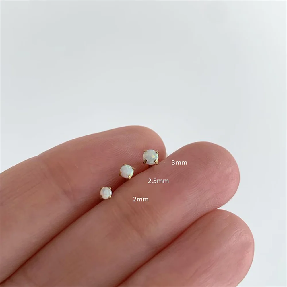 Canner 925 Sterling Silver Four Claws Round Australian Opal for Women Multi Size Flat Head Piercing Earrings Exquisite Cute Gift
