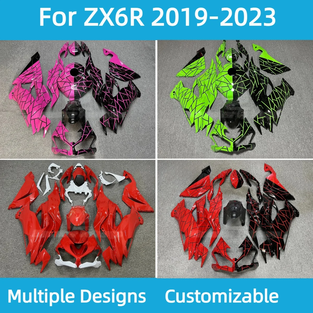 

Для Kawasaki ZX6R 2019-2023 Высококачественные обтекатели ZX 6R 19-23 комплект обтекателя кузова мотоцикла ABS впрыск