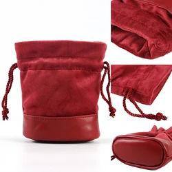 Red Dice Bag with PU Leather+Velvet Splicing Design Drawstring Pouch for RPG D&D Dices, Coins and Board Game Accessories Storage