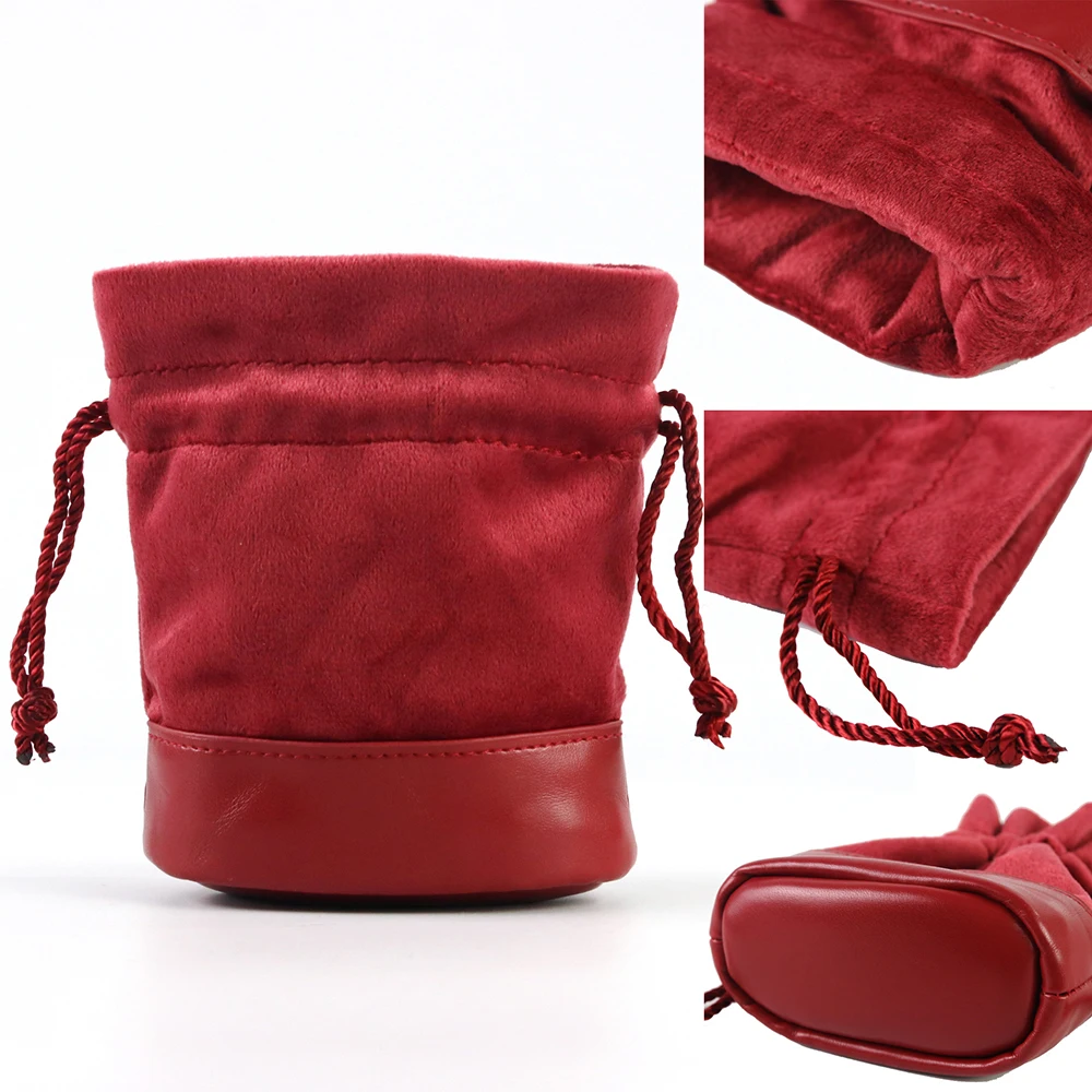 Czerwona torba na kości ze skóry PU + aksamitnym łączeniem Etui ze sznurkiem do przechowywania kości RPG D&D, monet i akcesoriów do gier planszowych