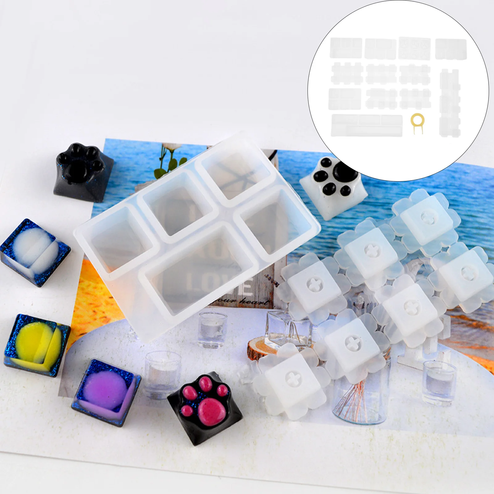 13Pcs Silicone Mold Key Making Kit Crystal Epoxy DIY Mechanical Keyboard Crafts Tool Set Key Mold Crafts Making Tool