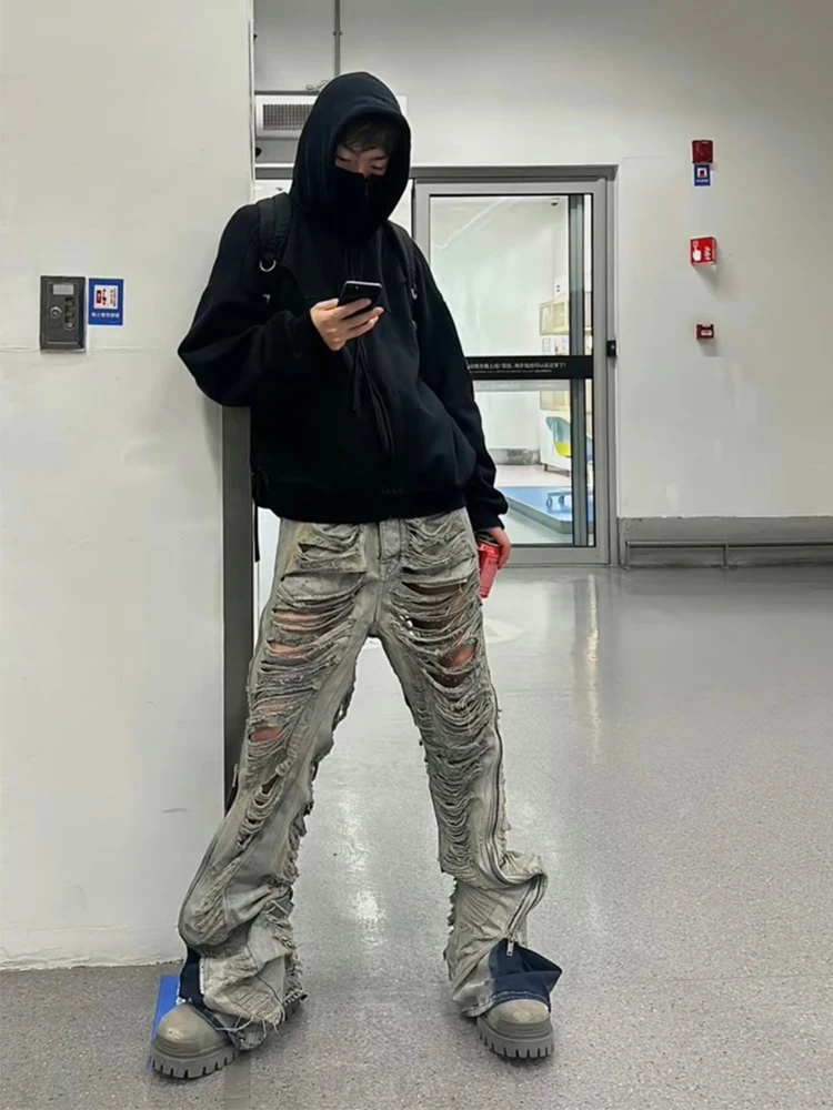 

Мужские джинсы Ro Acbt свободного прямого кроя, удлиненные, с рваным краем, с эффектом потертости, средней посадки, на пуговицах, повседневные