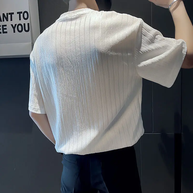 Fashion O-Neck Loose Korean Striped T-Shirt Men's Clothing 2023 Spring New Casual Pullovers Short Sleeve All-match Tee Shirt