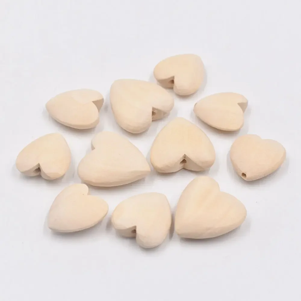 WB14 10Pcs Heart-shaped Wood Spacer Bead Natural Wood Color Eco-Friendly Wooden Beads DIY Jewelry Making handmade