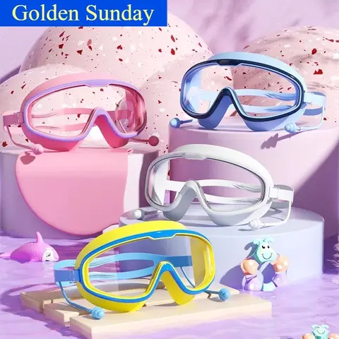 Kids Swimming Goggles Big Frame HD View Anti-fog Waterproof Children's Swim Goggles Boys and Girls Multi-color to Choose