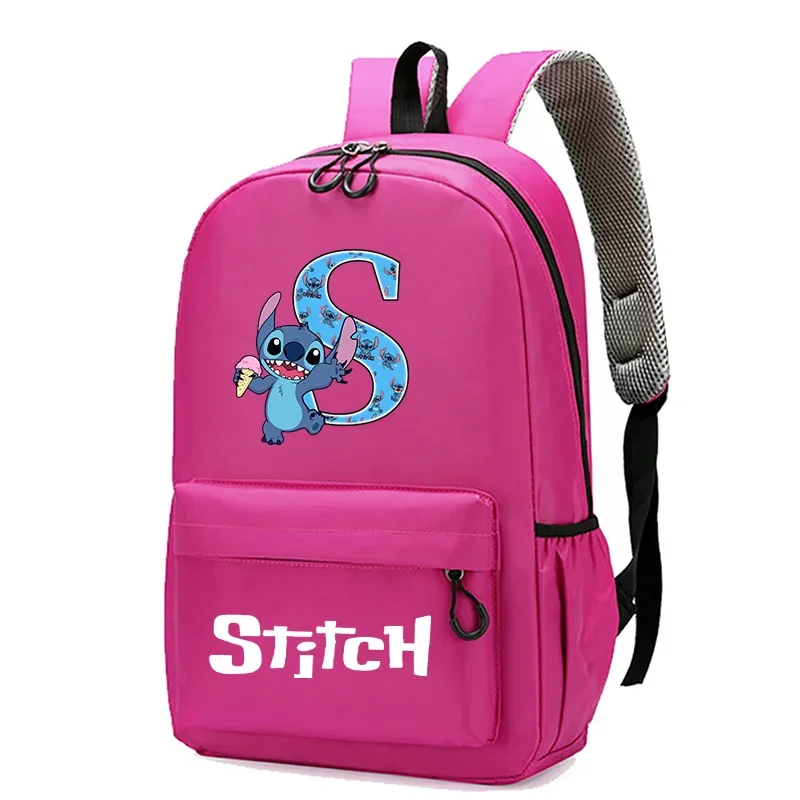 Stitch Disney Girls School Backpack Lovely Schoolbag Letter A-Z Print Schoolbag for Teenager Kids Zipper Knapsack Birthday Gift