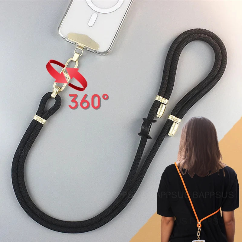 

160CM Long Mobile Phone Lanyard Universal Crossbody Hanging Shoulder Strap Rotatable Neck Cord Anti-Lost Lanyards Metal Patch