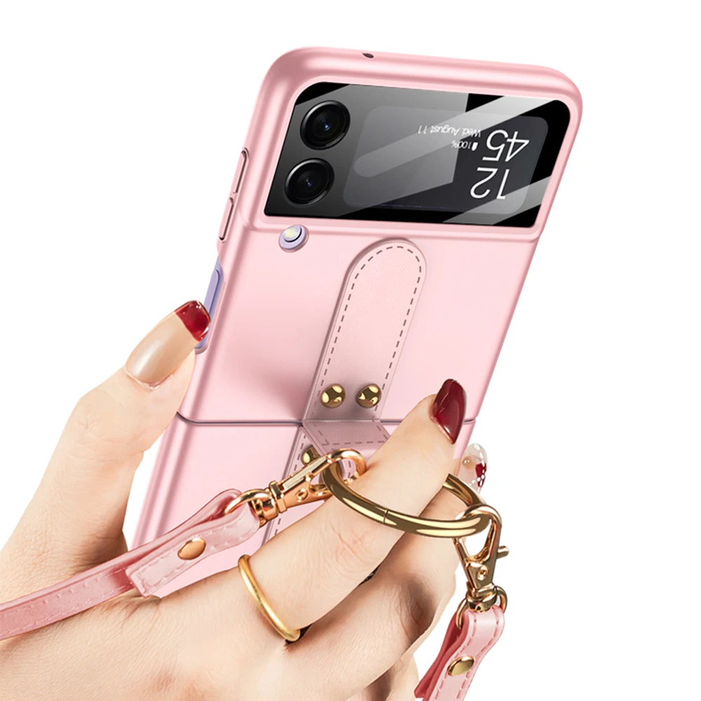 Mode-Ring Halter Shell Membran Faltbare Telefon Fall für Samsung Galaxy Z Flip 3 serie