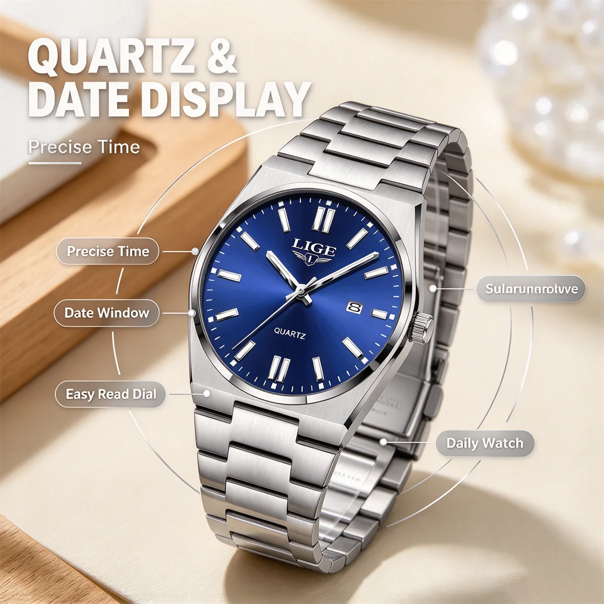 LIGE Men's Watches Steel Sports Fashion Original Quartz Watch for Man Waterproof Luminous Date Clock Reloj Hombre Box