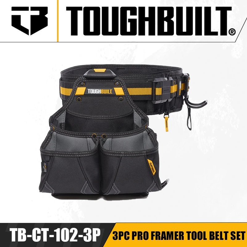 

TOUGHBUILT TB-CT-102-3P 3pc Pro Framer Tool Belt Set Waist Pack Belt Hammer Hanging Power Tool Accessories