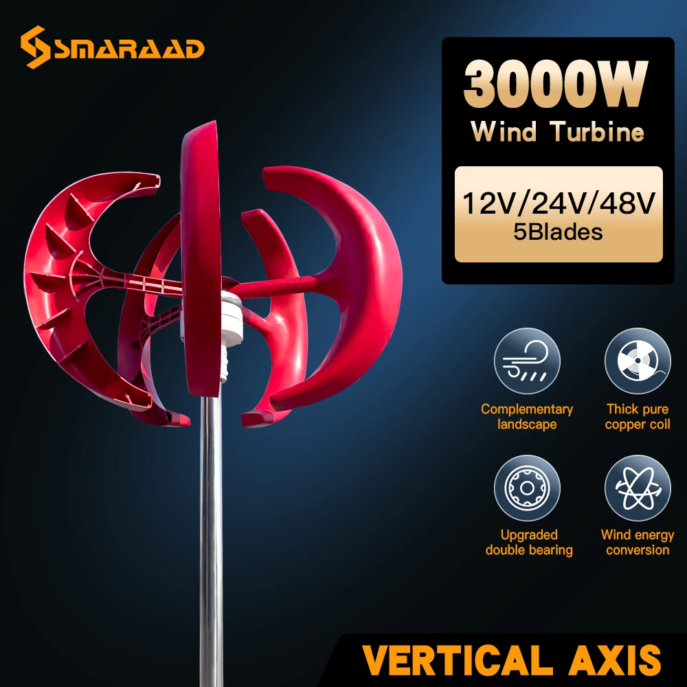 Poland Fast Delivery 3000W Vertical Wind Turbine 12v 24V 48V Vertical Shaft Wind Turbine for Low Wind Speed Operation