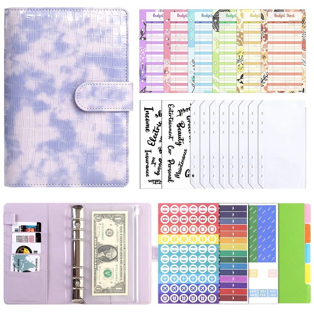 Money Saving Binder,A6 Budget Planner, Budget Book with Cash Zipper Envelopes, Cash Envelopes for Budgeting