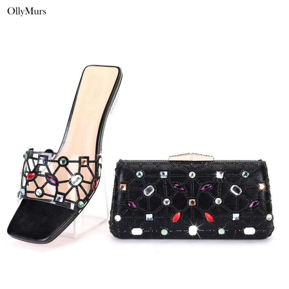 

Летние туфли и сумка черного цвета в итальянском стиле, одинаковый комплект, элегантные туфли-лодочки в нигерийском стиле и соответствующий комплект сумок для вечерней вечеринки