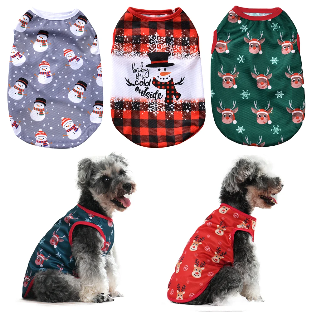 Weiche Haustierweste für Weihnachten, Hirsch, Schneemann, Aufdruck, niedliches Welpen-T-Shirt für kleine und mittelgroße Hunde, Katzen, Mantel, Bulldogge, Mops, Haustiere, Kostüme
